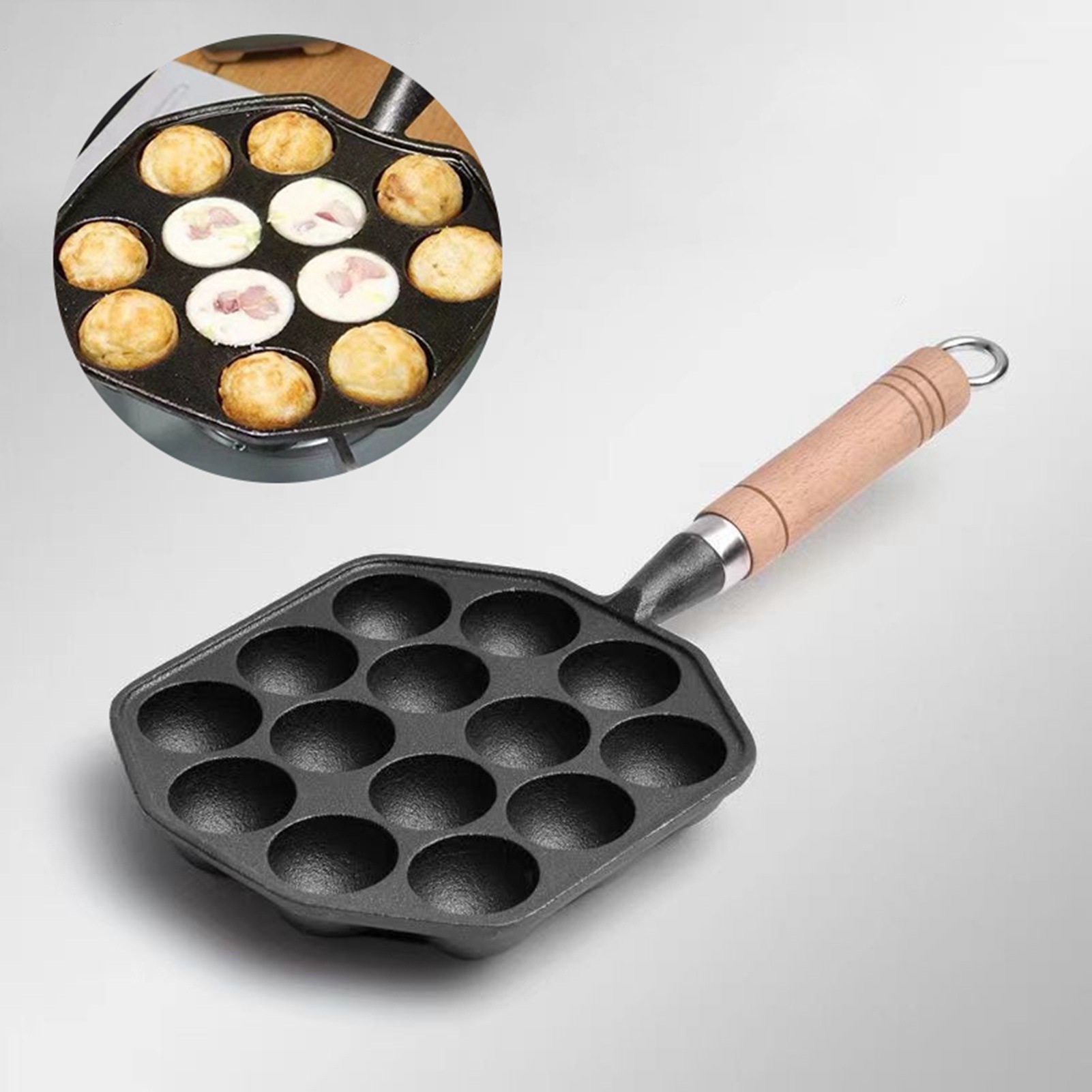 Egg Waffle Pan - 14 fori Takoyaki Pan antiaderente ghisa